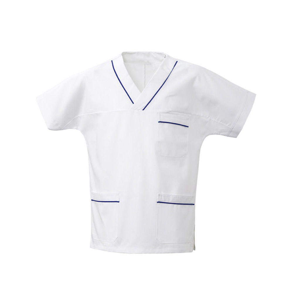 Casacca Bianca Unisex Collo a "V" con Profili a Contrasto